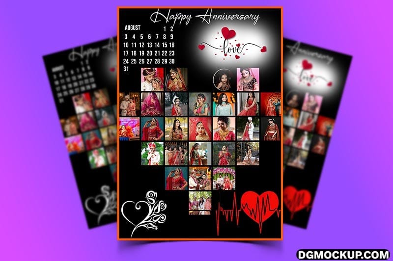 Heart Frame Photoshop Collage Template PSD Black Background Preview
