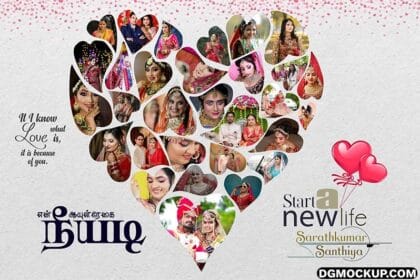 Heart Love Collage Photo Frame PSD Mockup Template Preview