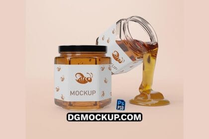 Jar With Natural Honey Mock-Up on Table Free PSD Template Preview
