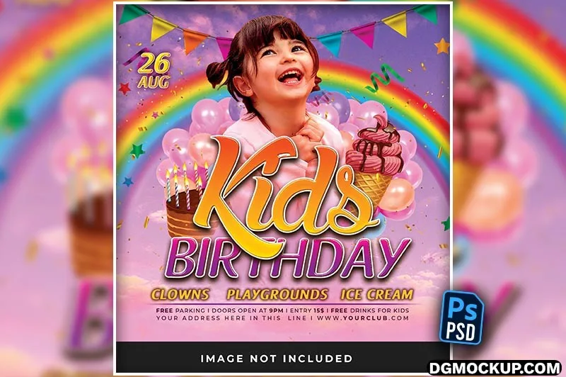 Kids Birthday Party Flyer Free PSD Template Preview