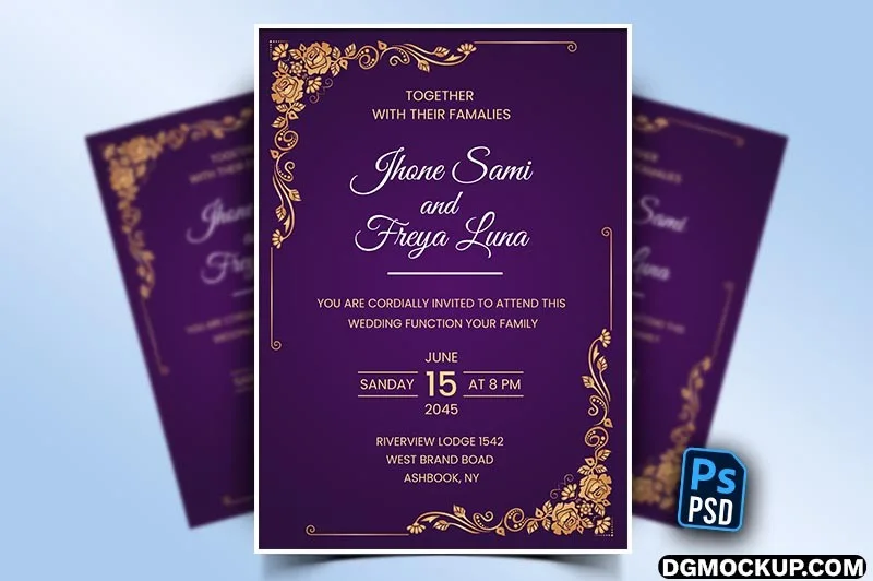 Luxury Wedding Invitation Card Design Free PSD Template Preview