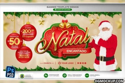 Merry Christmas Banner Portuguese Free PSD Template Preview
