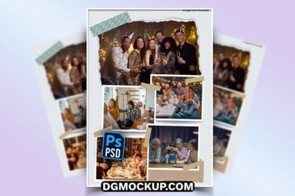 Photo Collage Frame with Paper Crop Moodboard Free Vector Template Preview