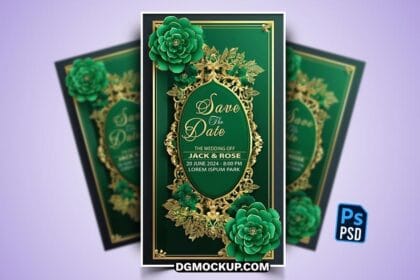 Save the Date for Elegant Wedding Invitation Free PSD Template Preview
