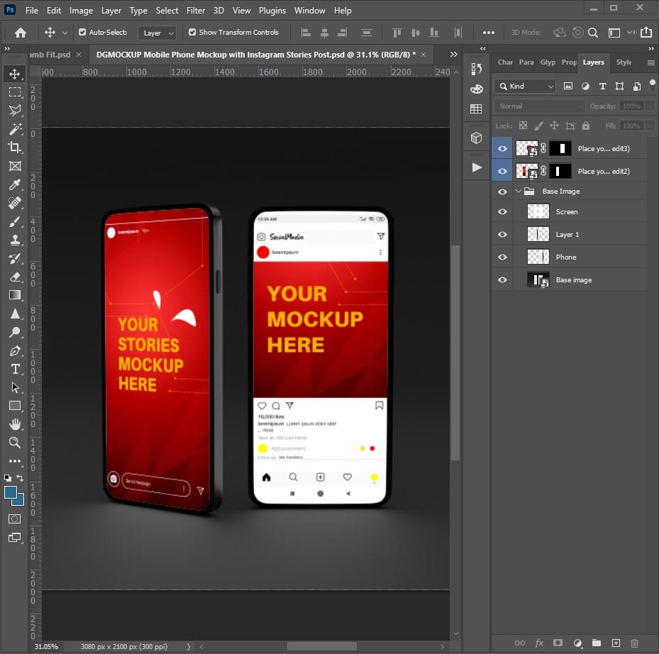DGMOCKUP Mobile Phone Mockup with Instagram Stories Post