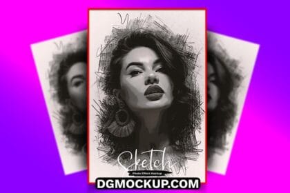 Sketch Art Portrait Photo Effect Free Mockup PSD Template Preview