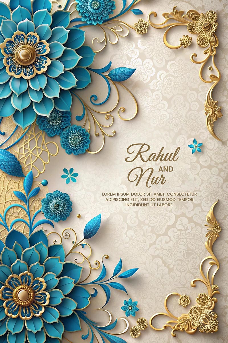 Wedding Invitation Card Free PSD Beautiful Floral Greeting Design Preview
