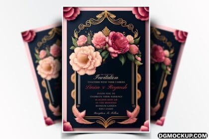 Wedding Invitation Card With Flower Frame Free Psd Preview