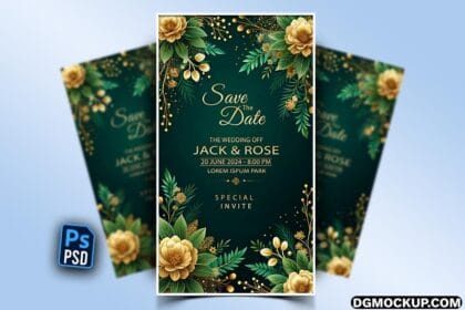 Wedding Invitation Greeting Card 3D Templates Free PSD Preview