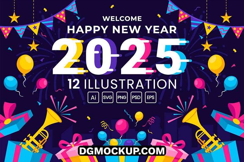 12 Happy New Year 2025 Free Illustrations Free Download DG MOCKUP