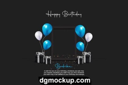Beautiful Happy Birthday Invitation Card with Balloons Free Vector Preview