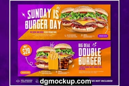 Burger Food Facebook Cover and Web Banner Free PSD Template Preview