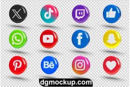Collection of 3D Social Media Icons Over Transparent Free PSD Preview