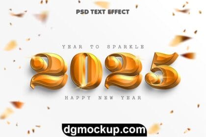 Golden & Vibrant Happy New Year 2025 Text Design - Free PSD Preview
