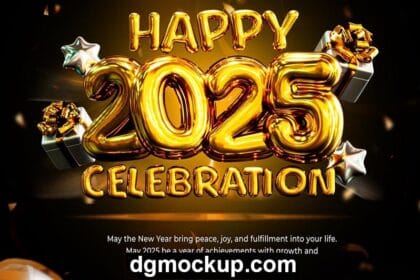 Happy New Year 2025 Foil Balloon 3D Render Free PSD Template Preview