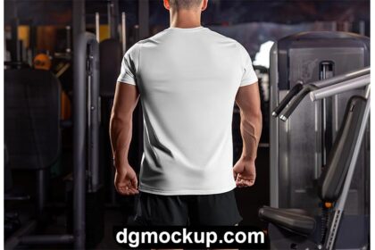 Men's T-Shirt on Bodybuilder Free PSD Mockup Preview