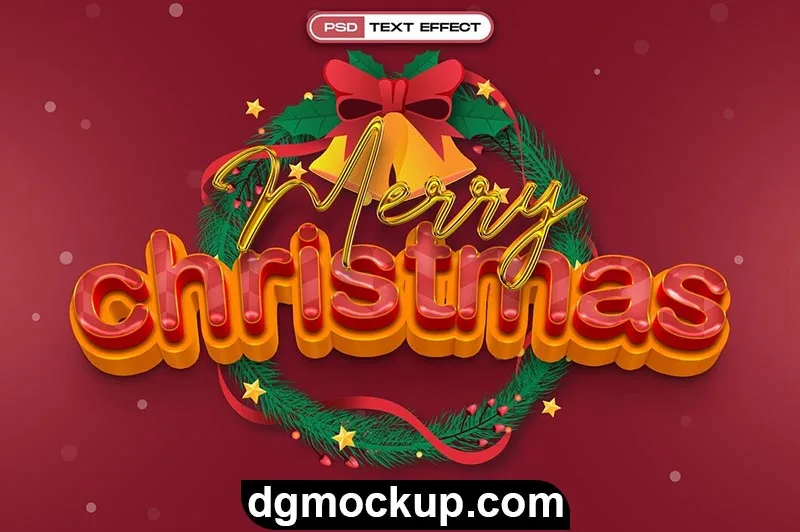 Merry Christmas 3D Realistic Text Effect Free PSD Preview