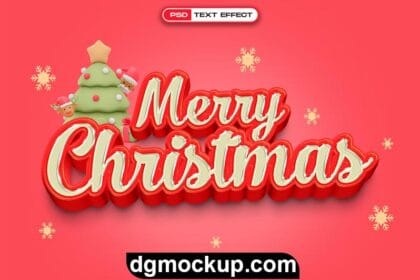 Merry Christmas 3D Realistic Text Effect Free PSD Template Preview