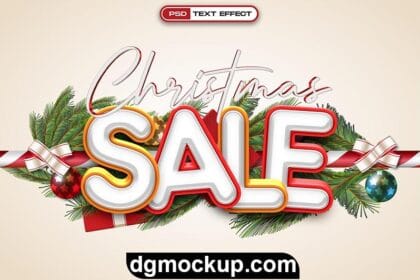 Merry Christmas Sale 3D Realistic Text Effect Free PSD Template Preview