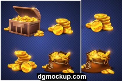 Wooden Chest and Big Old Bag with Gold Coins - Free Vector Preview