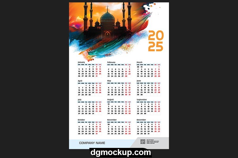 2025 Creative Islamic Calendar Design Full Month Wall Free Vector