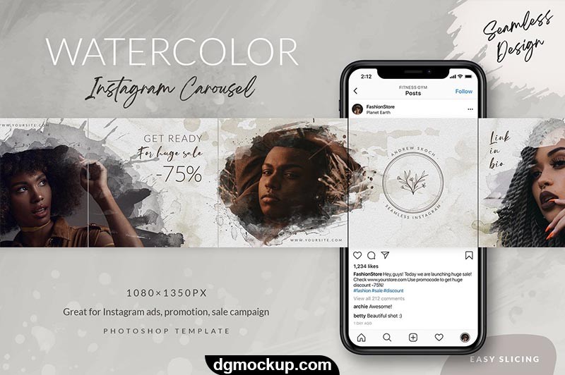 Watercolor Instagram Carousel Editable Photoshop PSD Templates Free Preview
