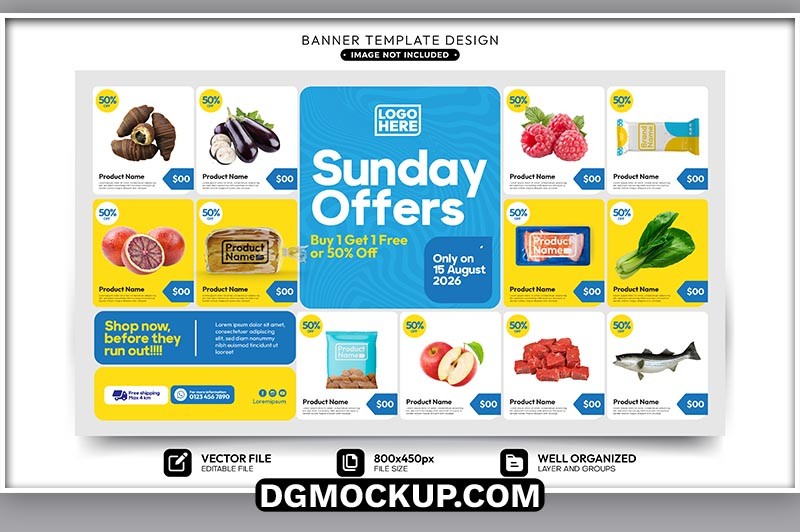 Digital Banner Catalog for Supermarket Products Free Vector Template Preview