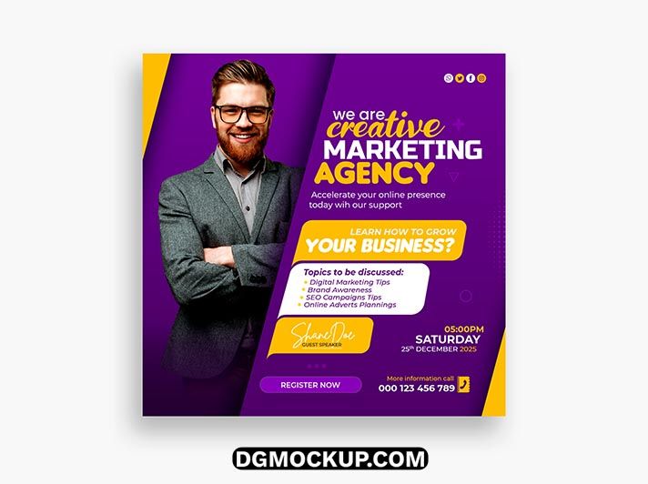 Digital Marketing Live Webinar and Corporate Social Media PSD Template Preview