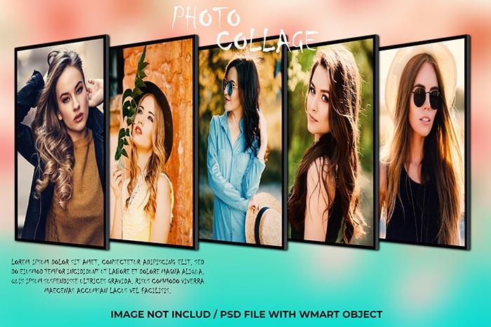 5 Photo Collage Frame with Smart Object PSD Template