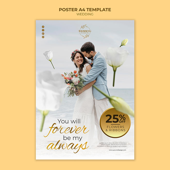 Beautiful Wedding A4 Poster PSD Template