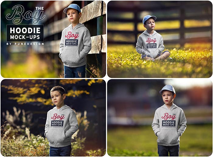 Boy Hoodie Mockup PSD Bundle