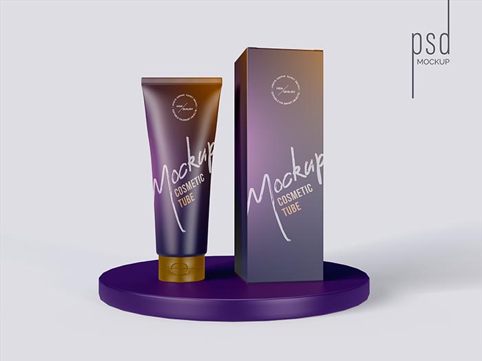 Cosmetic Tube and Box Packaging PSD Mockup