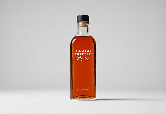 Glass Bottle PSD Mockup with Liquid
