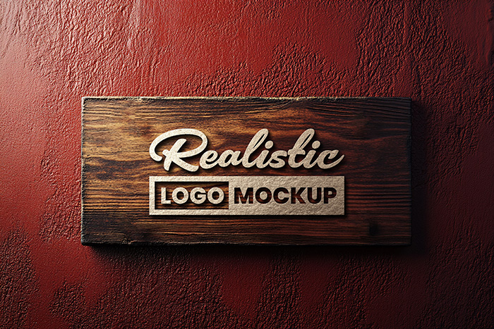 Realistic Wooden Logo PSD Mockup Free