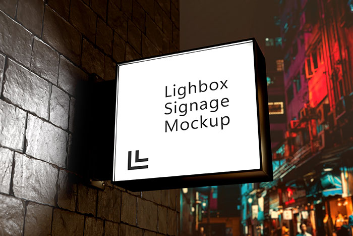 Sign Light Box Store PSD Mockup