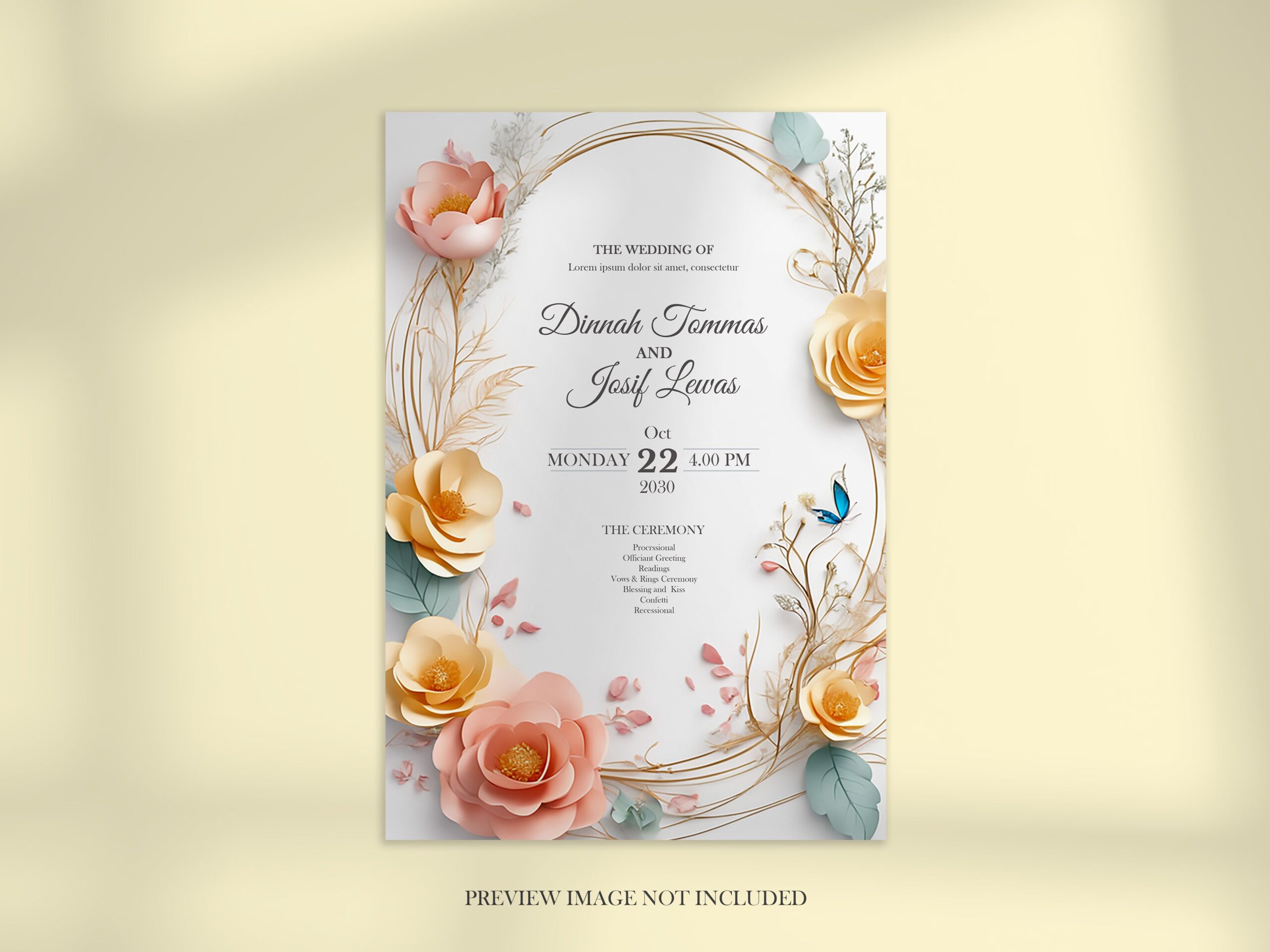 Floral wedding invitation design template PSD