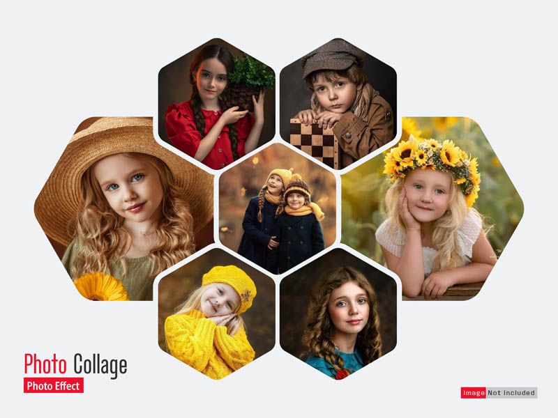 7 Hexagon Photo Frame Collage Template PSD Free