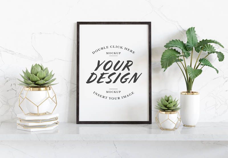 Elegant Home Decor Frame Mockup with Plants PSD Free