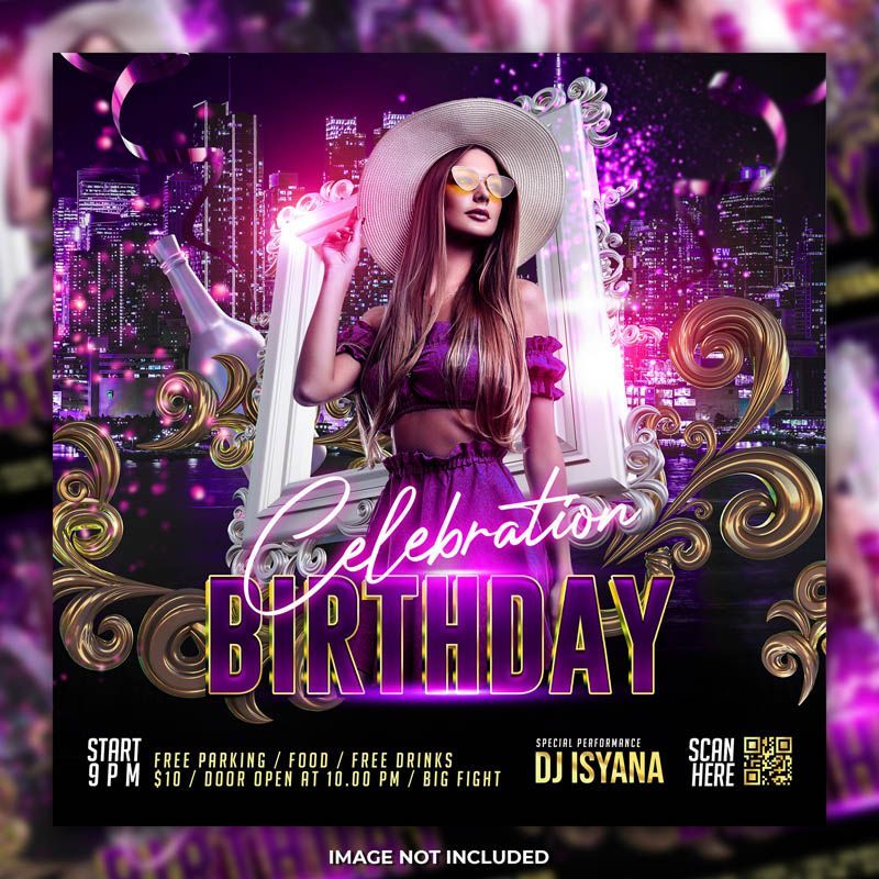 Free Glamorous Birthday Bash Instagram Post Template PSD File