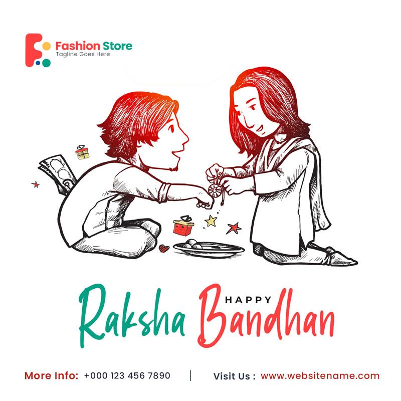 Free Hand-Drawn Raksha Bandhan Greeting PSD Template