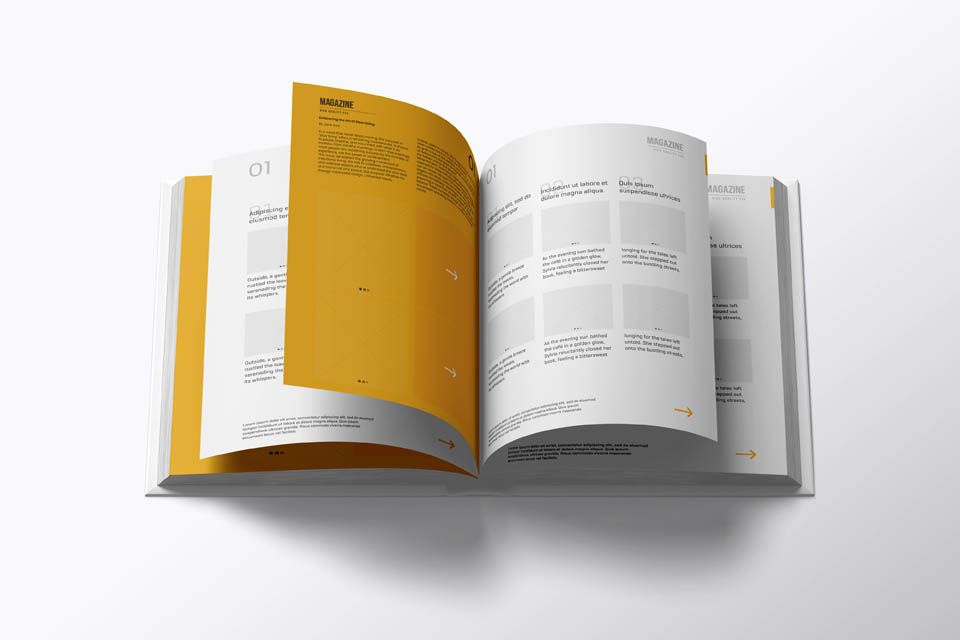 Free Open Magazine Mockup with Turning Pages PSD File