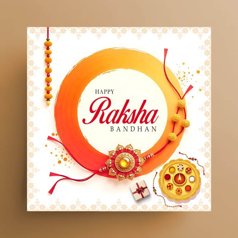 Free Traditional Raksha Bandhan Greeting with Rakhi & Thali PSD