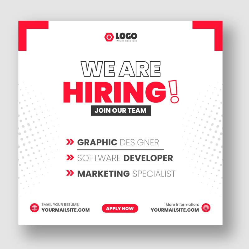 Free We Are Hiring Social Media Post Vector Template