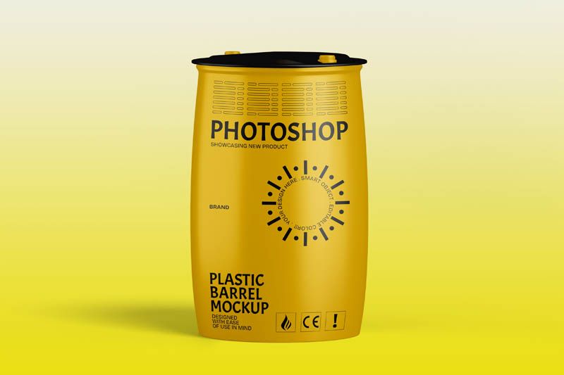 Industrial Plastic Drum Realistic Photoshop Mockup Free