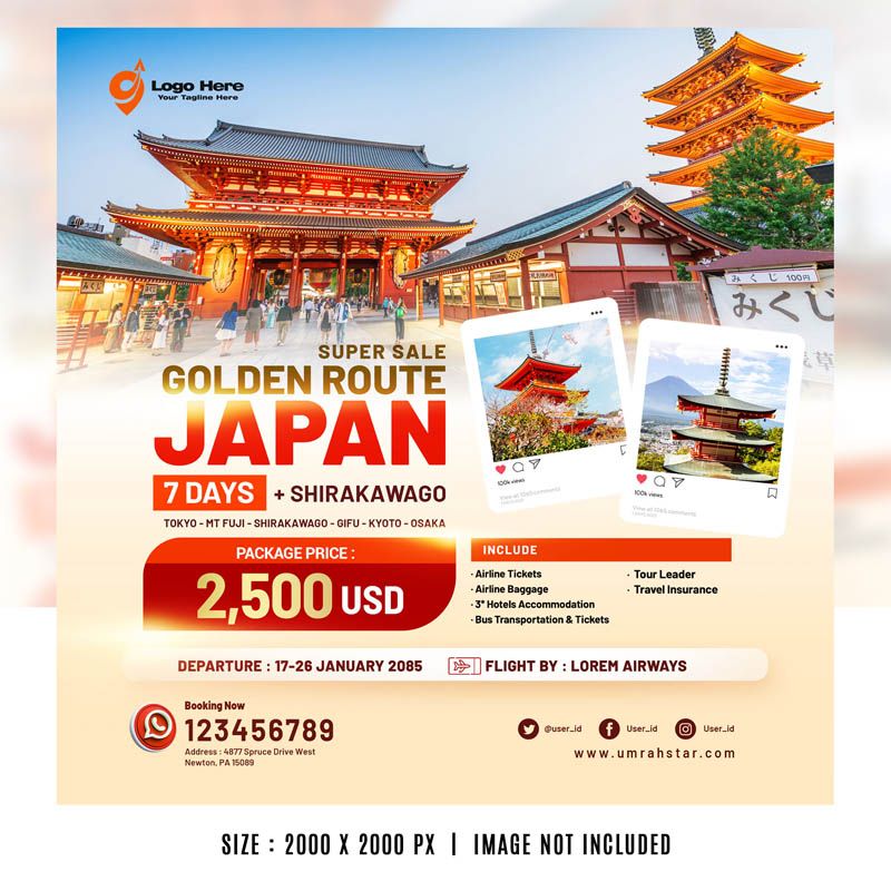 Japan Tour Package Social Media Post Template PSD Free