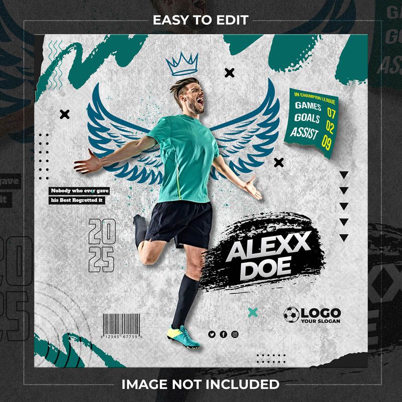 dgmockup.com Soccer Football Player Social Media Post Free PSD Template