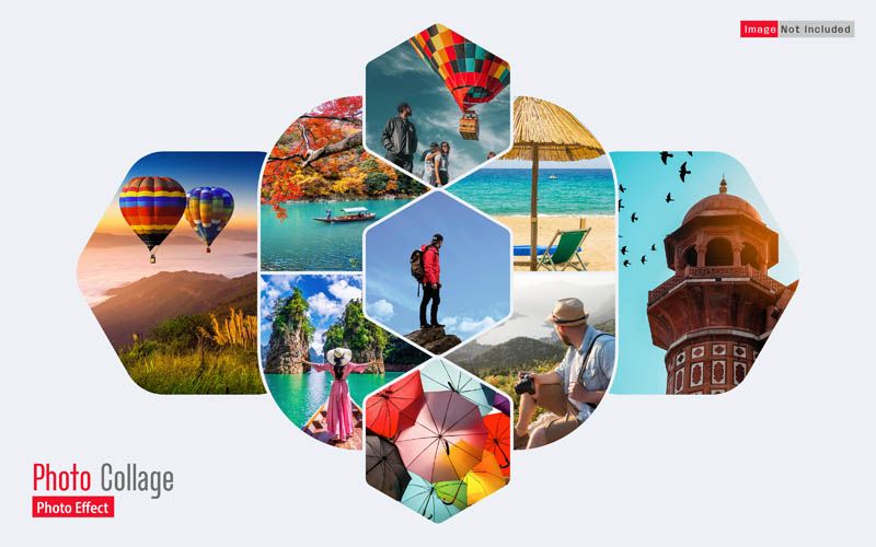 Travel Memories Hexagon Photo Collage Template PSD Free