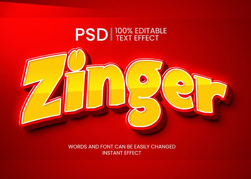 3D Zinger Style Editable Text Effect Free PSD File