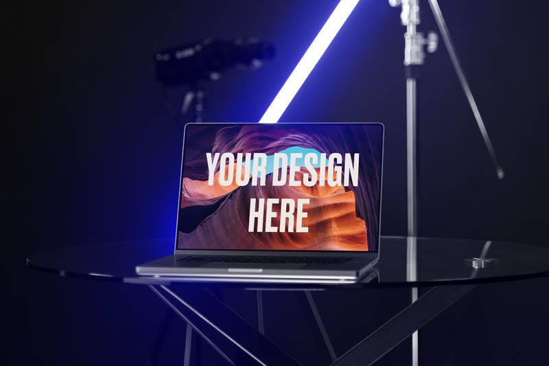 Cinematic MacBook Pro Mockup with Neon Light Free PSD
