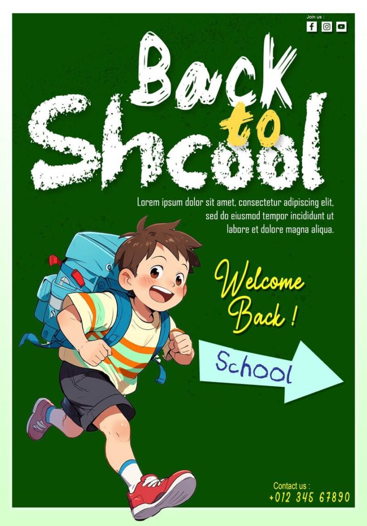 Free Fun Cartoon Back to School Flyer PSD Template